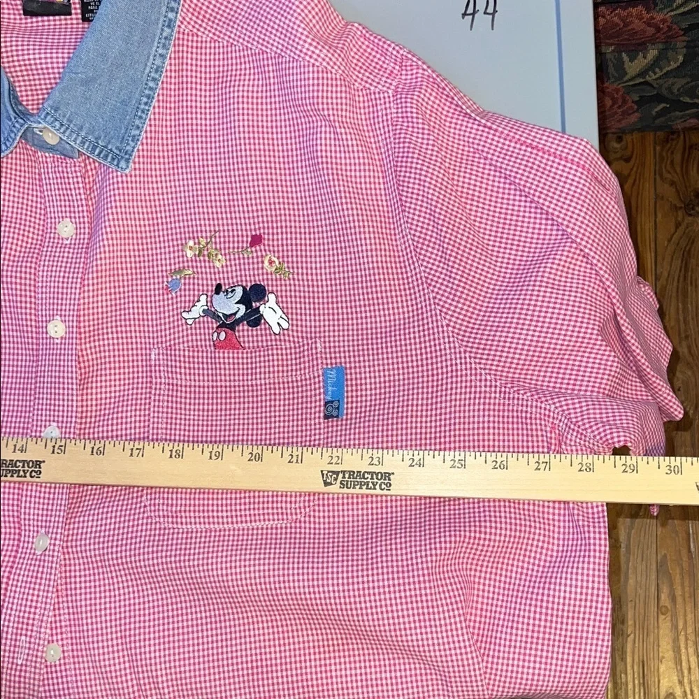 Disney Vintage 90’s Red Checkered Shirt with Denim Collar Mickey Unlimited 26W